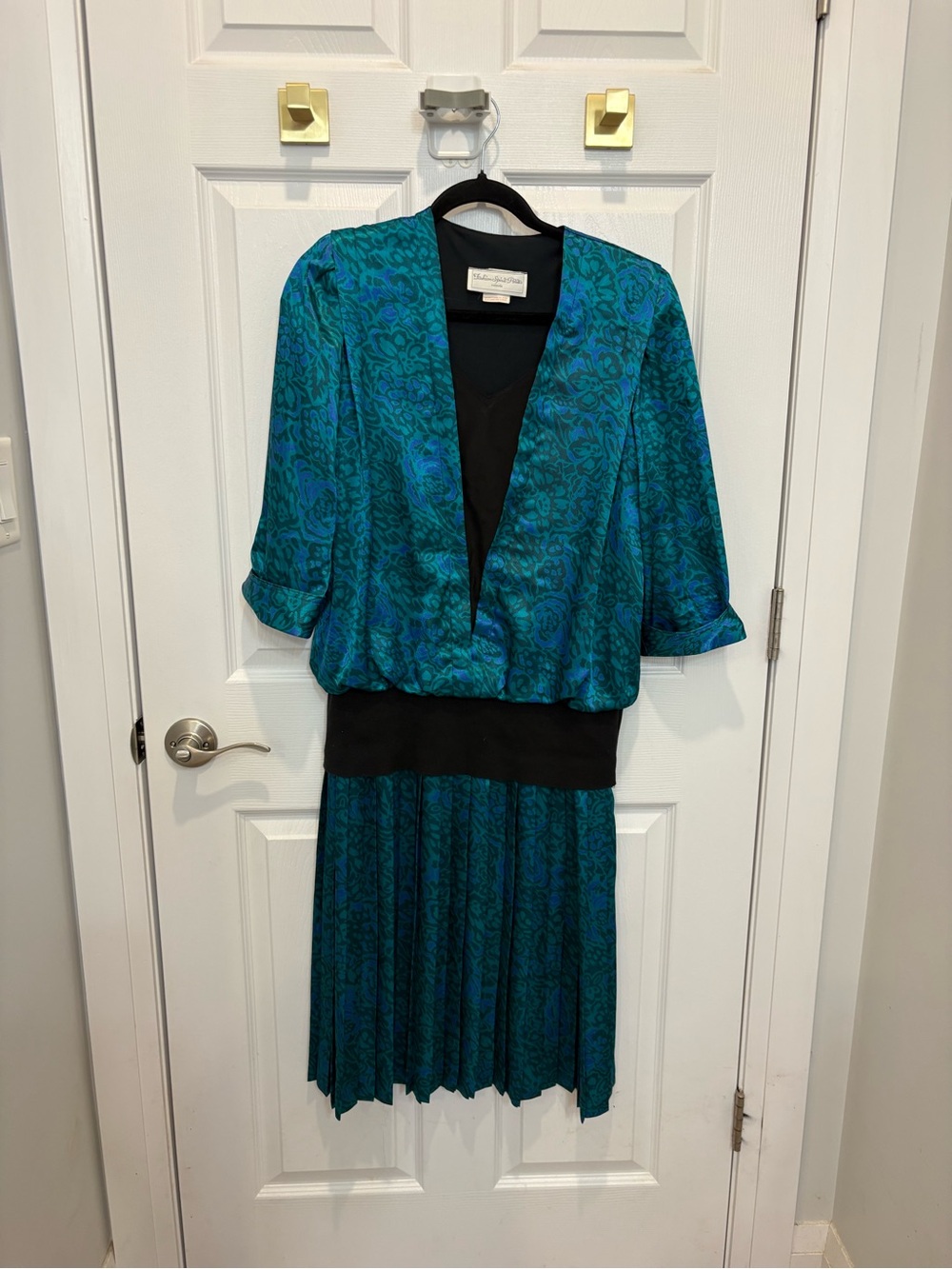 Vintage Teal Green Patterned Women's Dress HALLOWEEN #1549